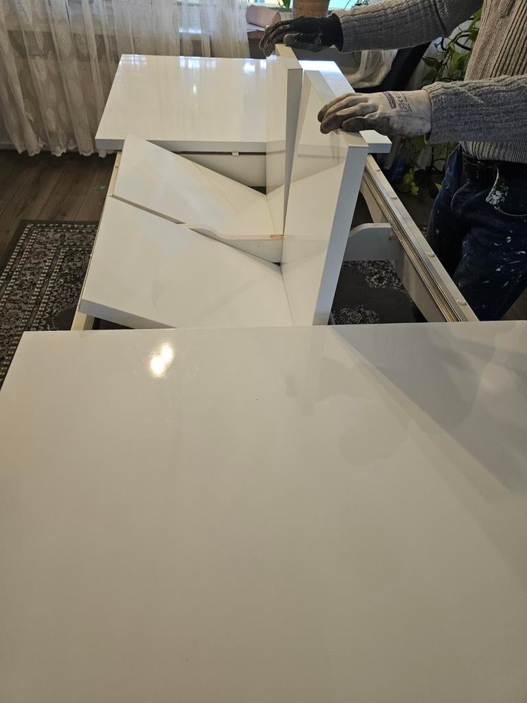 Uitschuifbare eettafel wit hoogglans, Ophalen, Overige materialen, Modern, Hoogglans, 50 tot 100 cm