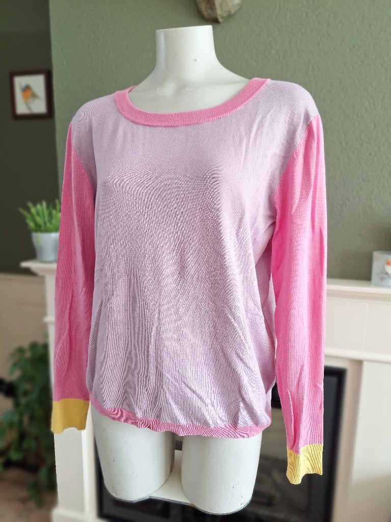 Costa Mani lila roze gele trui sweater M 38, Maat 38/40 (M), Verzenden, Costa Mani, Zo goed als nieuw