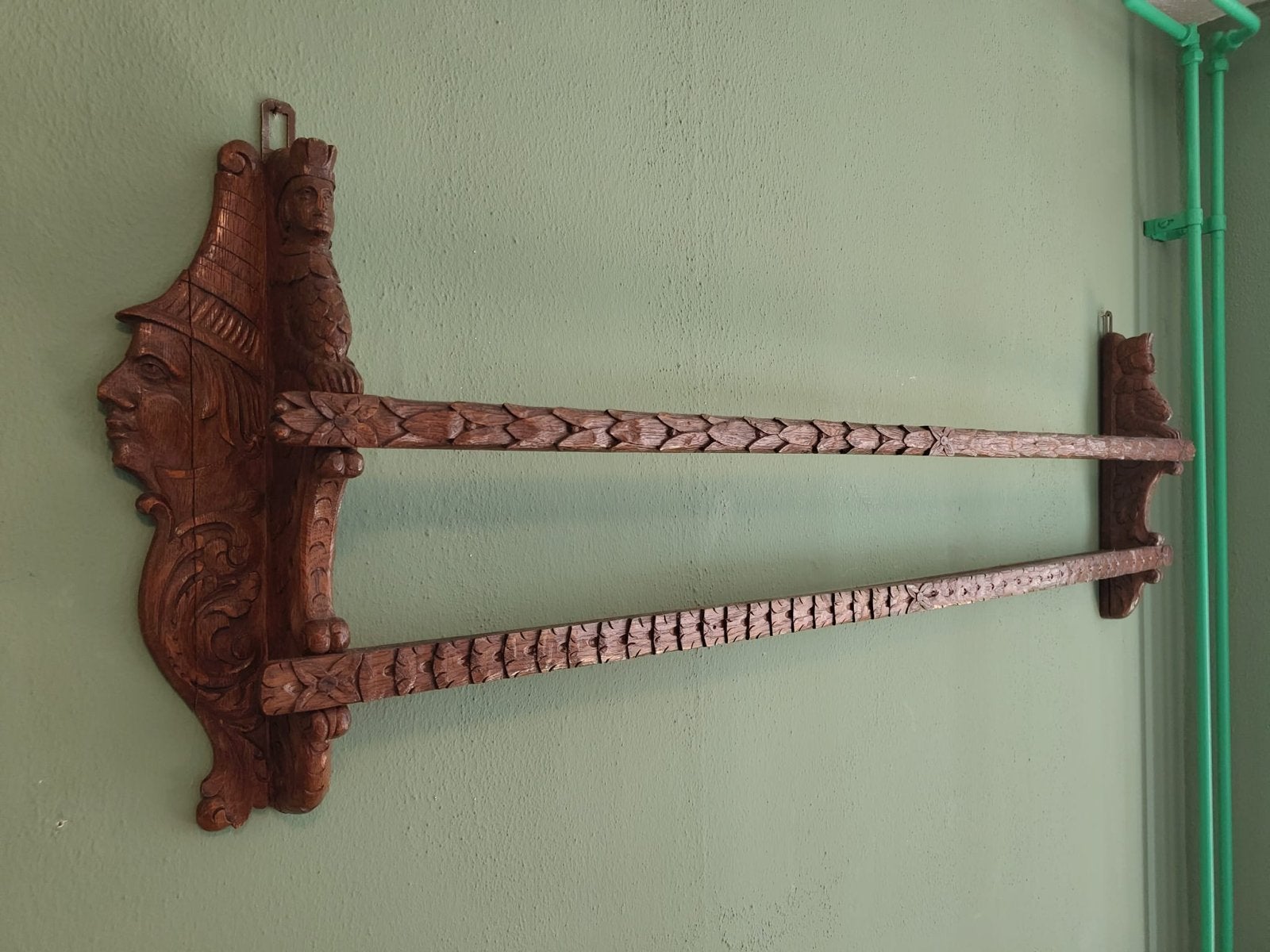 Antieke handgesneden houten keukenrek / rek, Ophalen