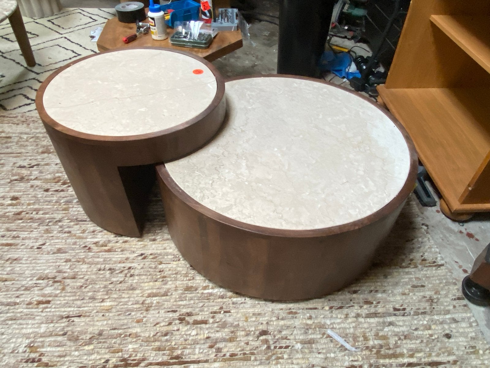 Salontafel Hazel Marmer Mangohout - Set van 2, Ophalen, 50 tot 100 cm, Rond, Nieuw