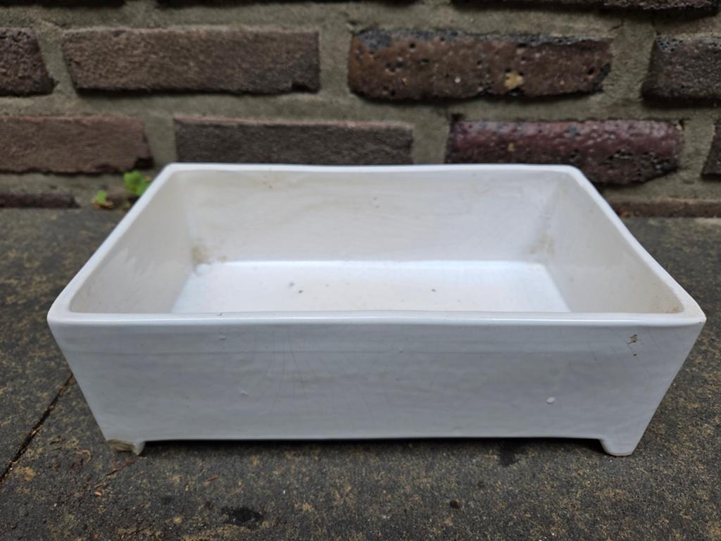 Vintage rechthoekige witte keramieken bloempot/cactuspot, Overige materialen, Gebruikt, Minder dan 30 cm, Minder dan 60 cm