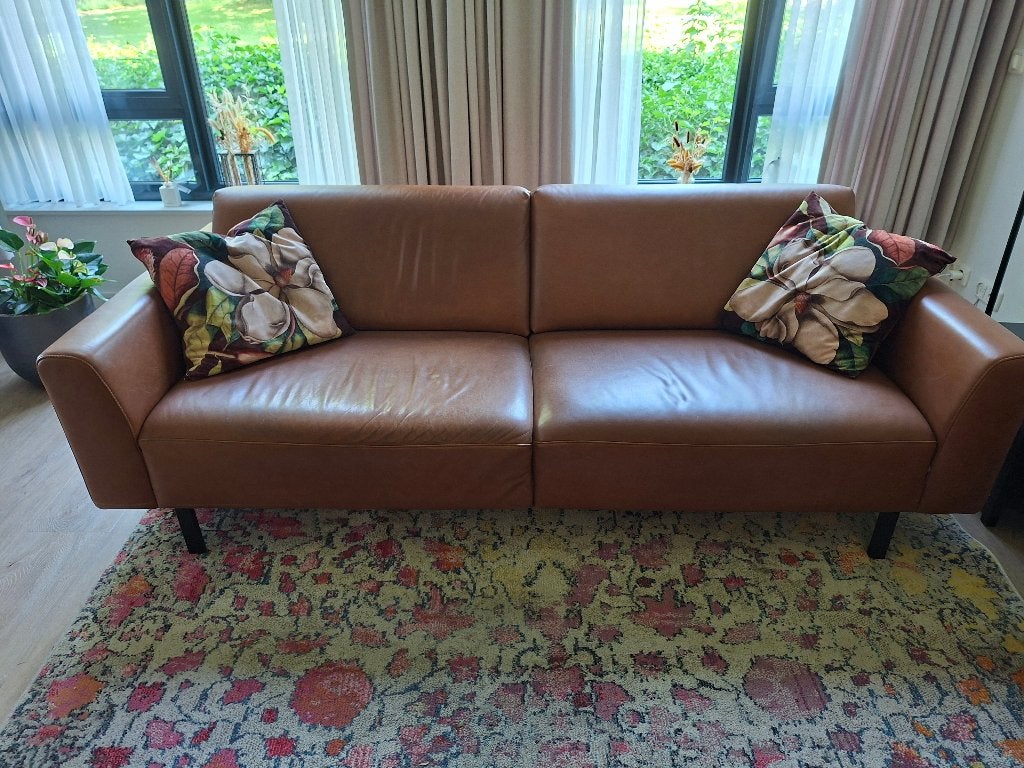 Nette cognac lederen bank 3 zits, Ophalen, Minder dan 75 cm, Driepersoons, Leer