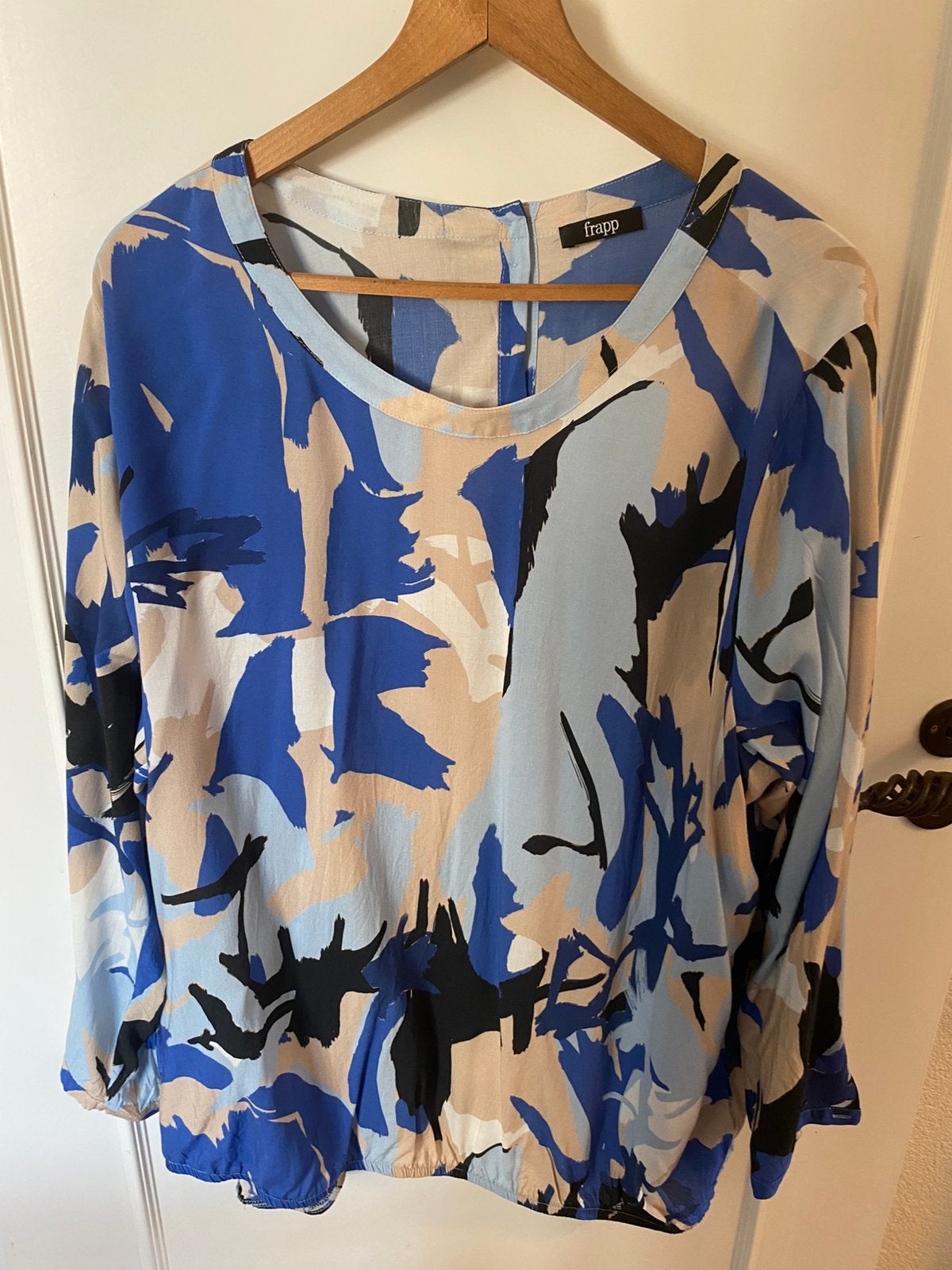 Frapp blouse blauw- beige maat 48, Ophalen of Verzenden, Gedragen, Blauw, Blouse of Tuniek