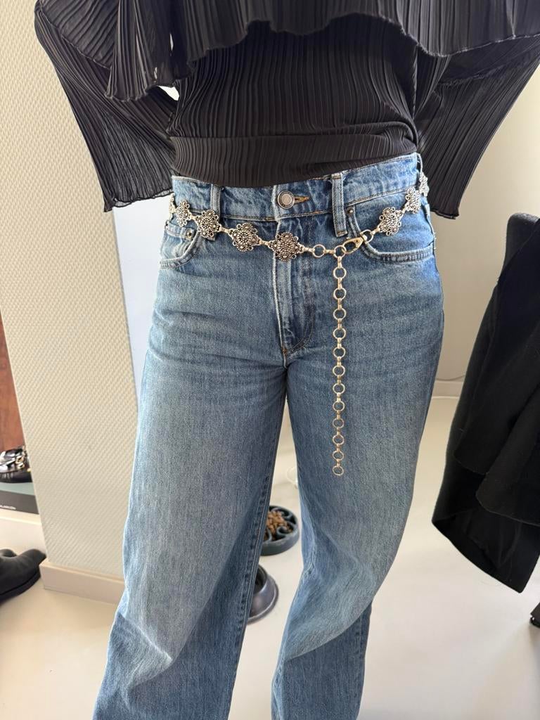 Zilverkleurige boho riem, Ophalen of Verzenden, Gedragen, Overige kleuren, 80 tot 90 cm