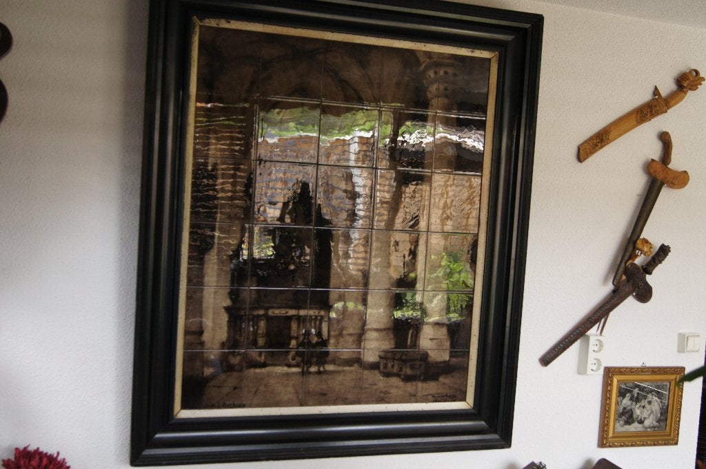 Ingelijste Tegeltableau van M.J.Bosboom Kerk dom van keulen, Ophalen, Beschilderd, Overige materialen, Beeld