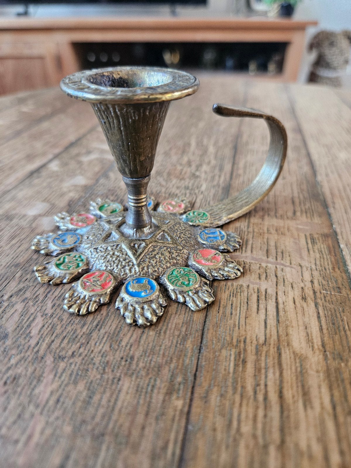 Vintage Hanya Israel Shabbat Reiskandelaar - Messing Emaille, Ophalen of Verzenden, Koper of Brons