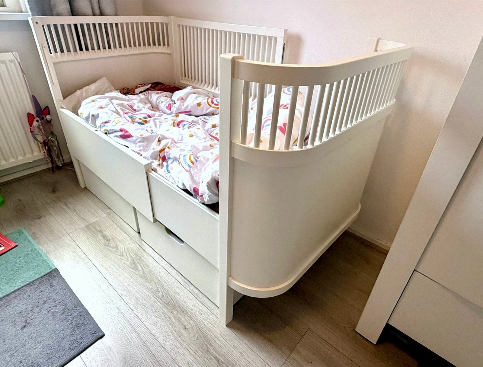 Wit Sebra meegroei kinderbed met 2 lades, 70 tot 85 cm, 140 tot 160 cm, Zo goed als nieuw, Ophalen