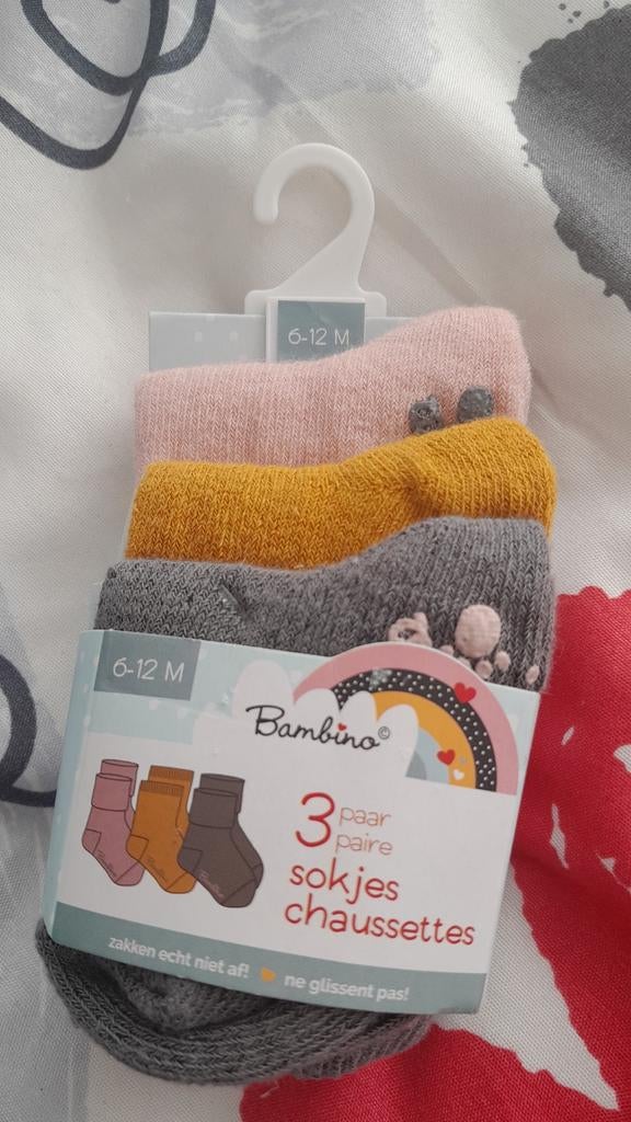 Bambino Babysokjes 3 Paar - Roze, Geel, Grijs (6-12 Maanden), Kinderen en Baby's, Babykleding | Schoentjes en Sokjes, Jongetje of Meisje