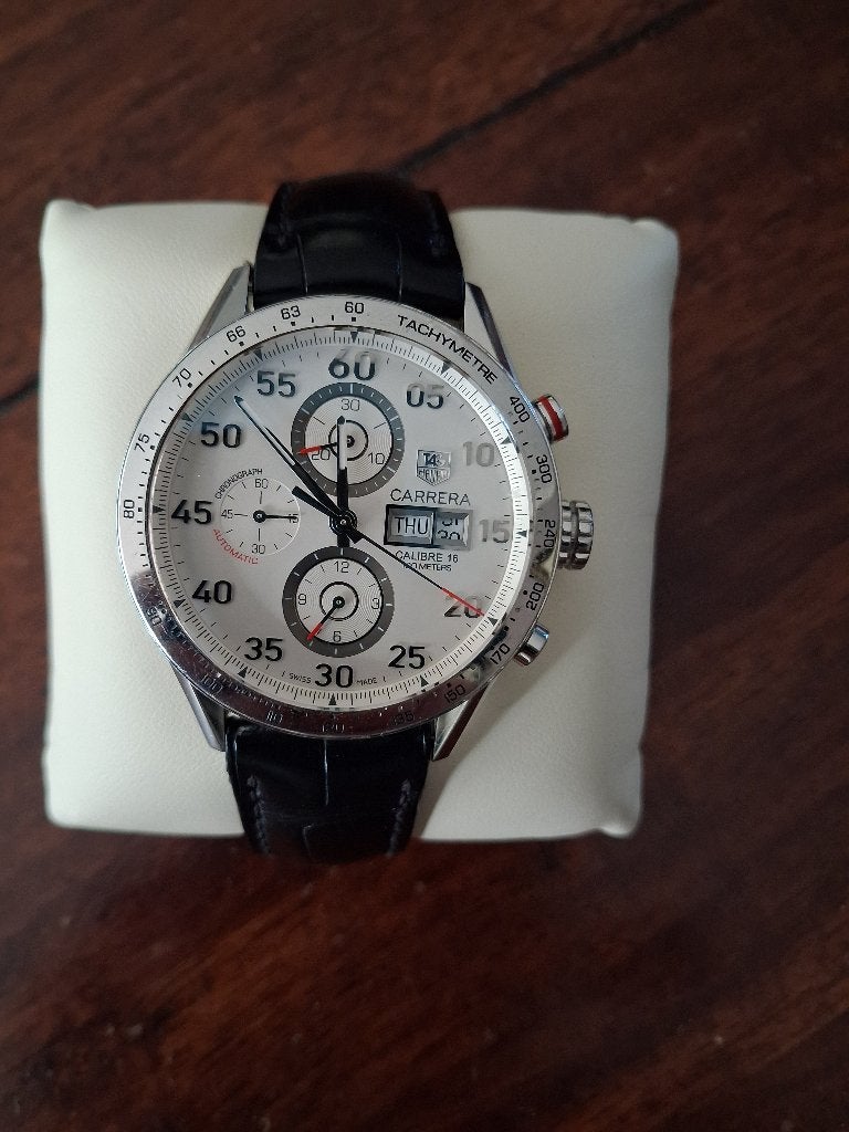 TAG Heuer Carrera Calibre 16 Automatic Chronograaf, Ophalen, Leer, Staal, Polshorloge
