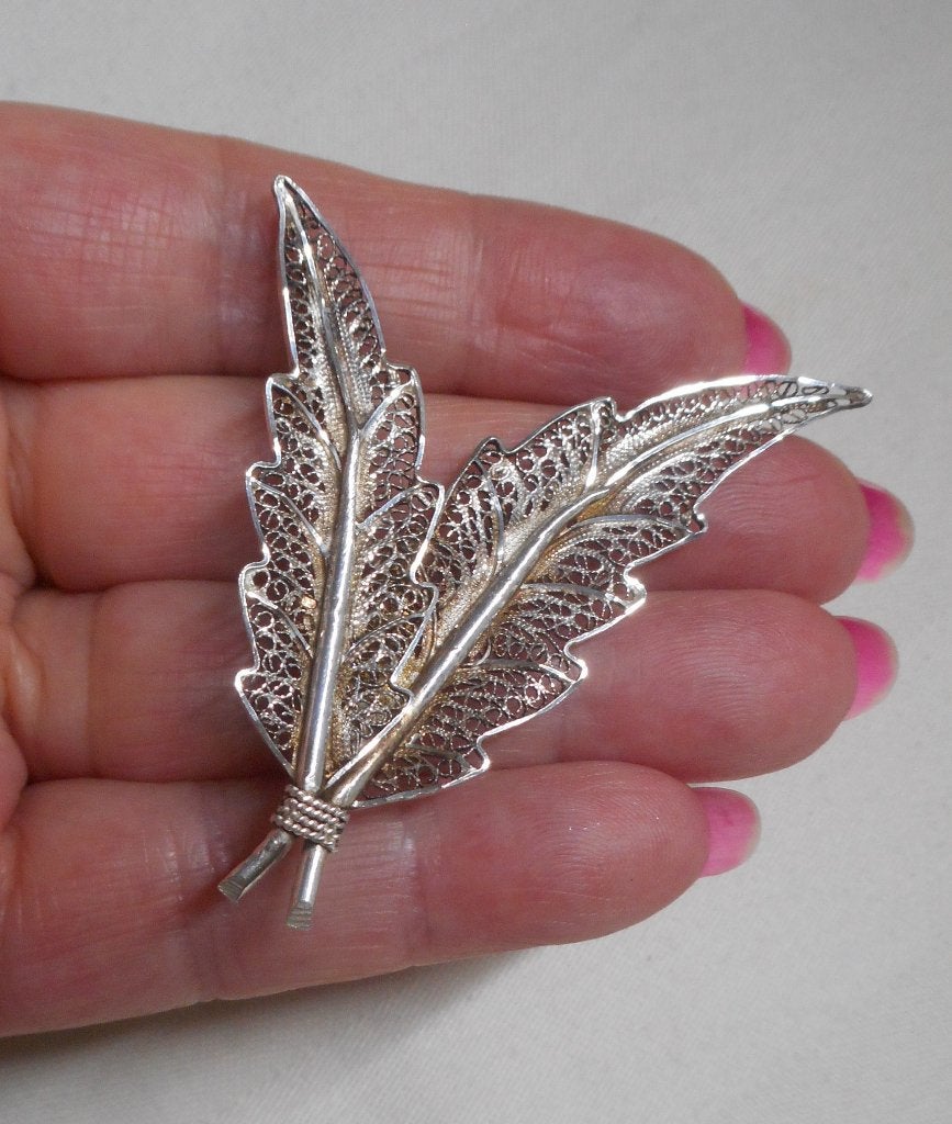 Zilveren vintage broche botanisch ontwerp nr.964, 4 tot 7 cm, Verzenden, Zo goed als nieuw, Zilver