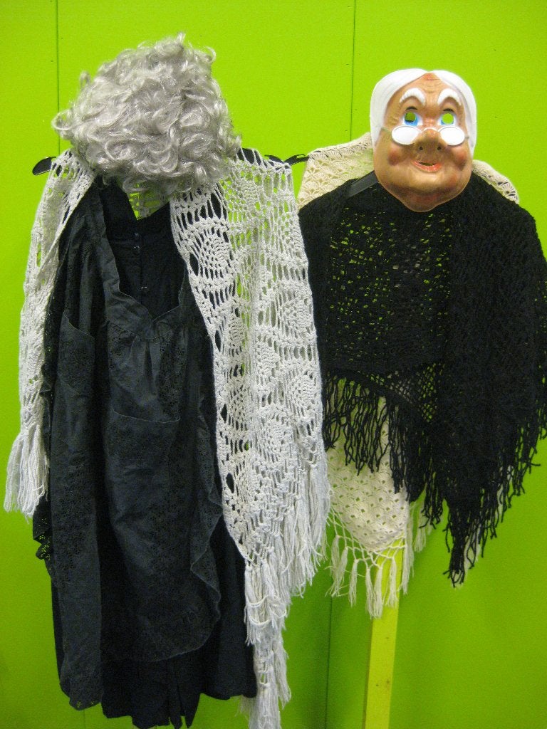 Sara Sarah oude vrouw maskers tasjes etc., Ophalen, Gebruikt, Kostuum, Abraham of Sarah