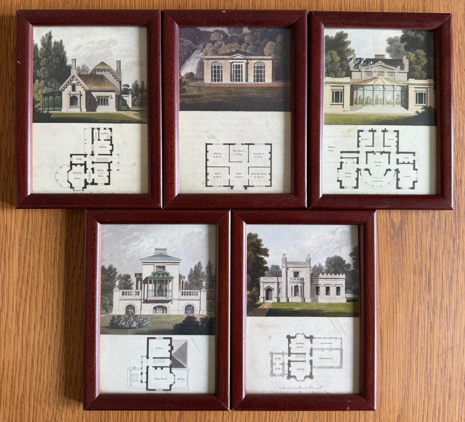 Fotolijstjes (5x) met prenten van James Thomes “Retreats”, Ophalen of Verzenden