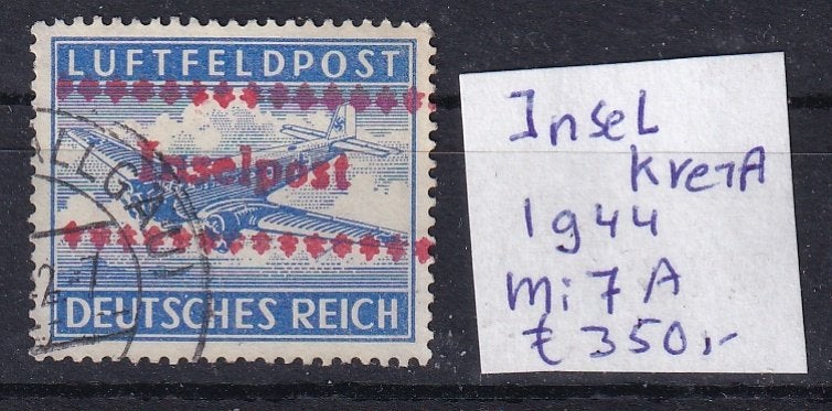B41) 1944 Inselpost Kreta Mi 7A €350 opdruk geen garantie, Verzenden, Duitse Keizerrijk, Gestempeld