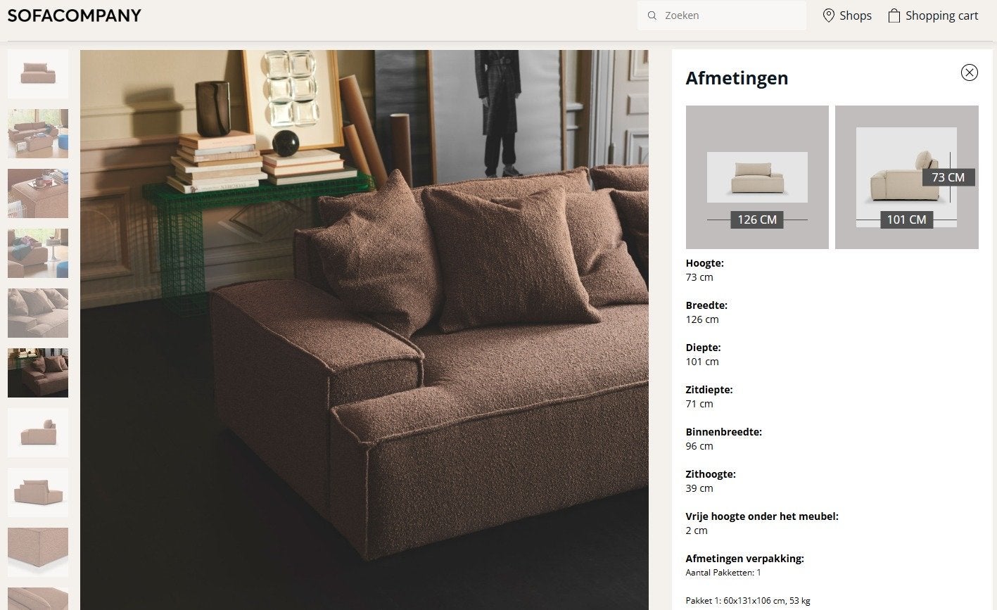 Sofa Company Daphne 1-zits module - Pebble Rust