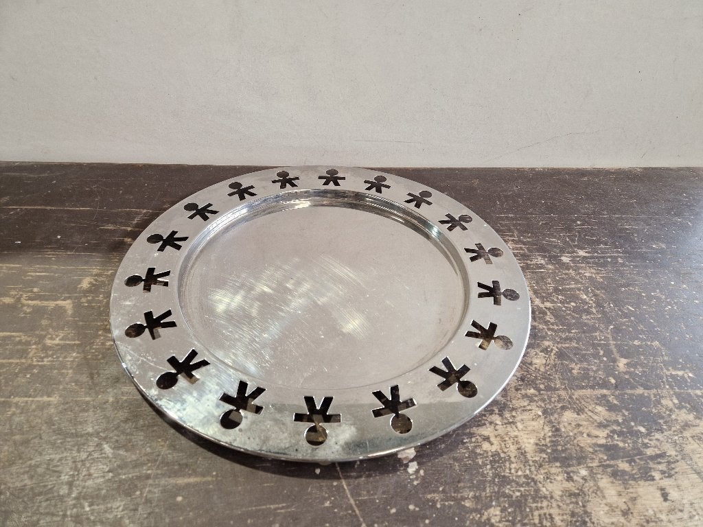 Alessi King-Kong Girotonde dienblad rvs 40cm, Gebruikt, Decoratieve rand, Rond, Ophalen of Verzenden