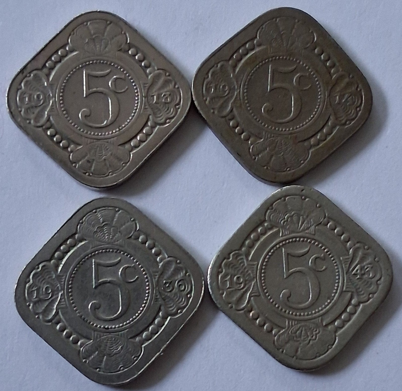 4  stuivers  1913-1914-1936-1943, Ophalen of Verzenden, Koningin Wilhelmina, 5 cent