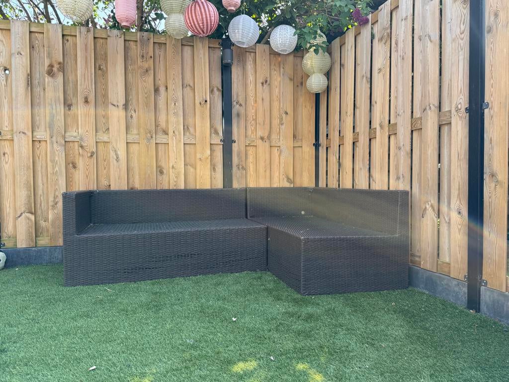 Rotan hoekbankje - loungeset (zonder kussens), Tuin en Terras, Gebruikt, Rotan, 3 zitplaatsen, Ophalen of Verzenden