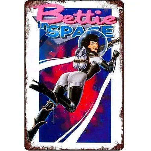Vintage metalen bord Bettie Page in Space (30x20cm), Ophalen of Verzenden, Nieuw