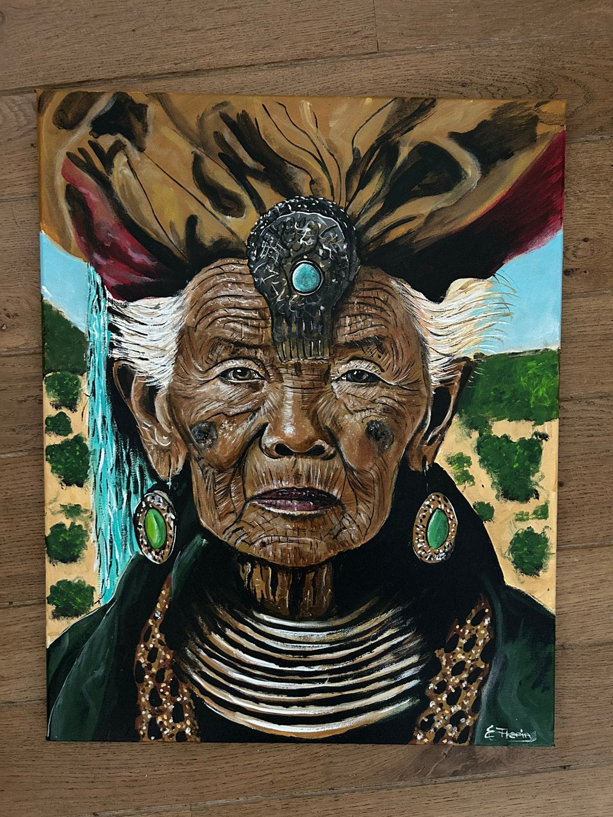 Portret van een oudere vrouw, 40-50 cm, acrylverf, Acrylverf, Doek, Portret of Personen, Realistisch