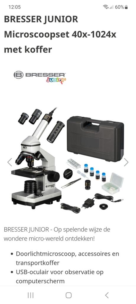 Bresser Junior Microscoopset 40x-1024x met koffer, Ophalen of Verzenden, Zo goed als nieuw, 1000x of meer, Biologische microscoop