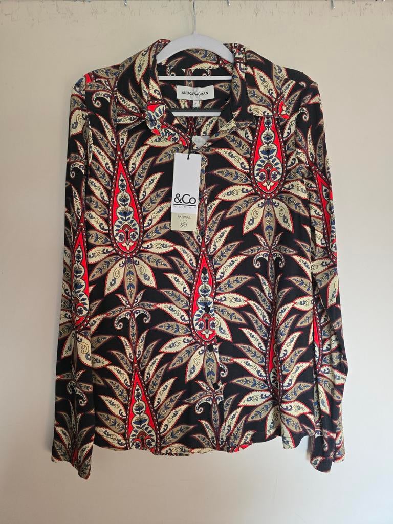 Nieuw &co woman blouse M zwart rood beige, Ophalen of Verzenden, Nieuw, Maat 38/40 (M), Rood