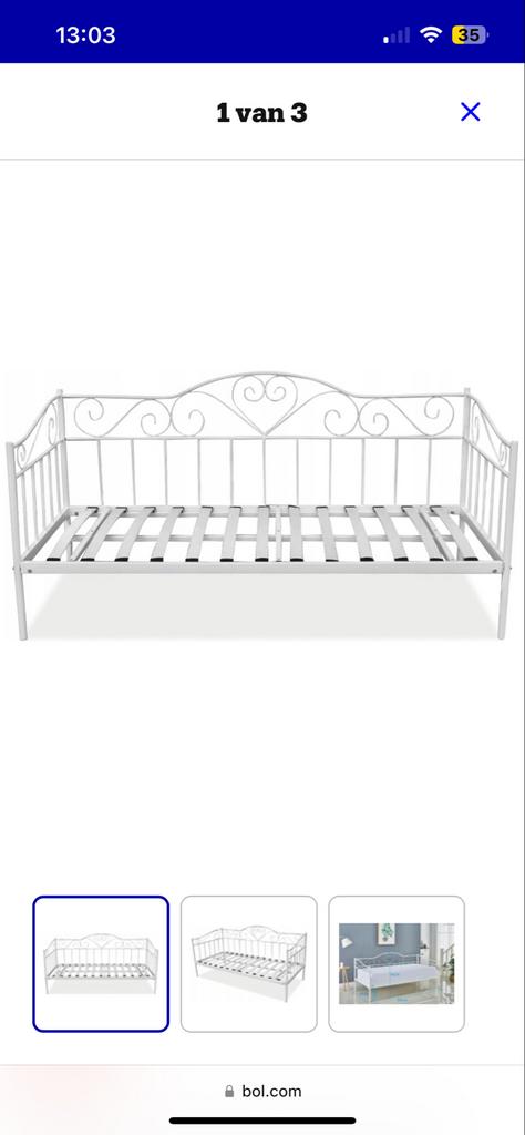 Metalen eenpersoonsbed wit, Ophalen, Gebruikt, 90 cm, Eenpersoons
