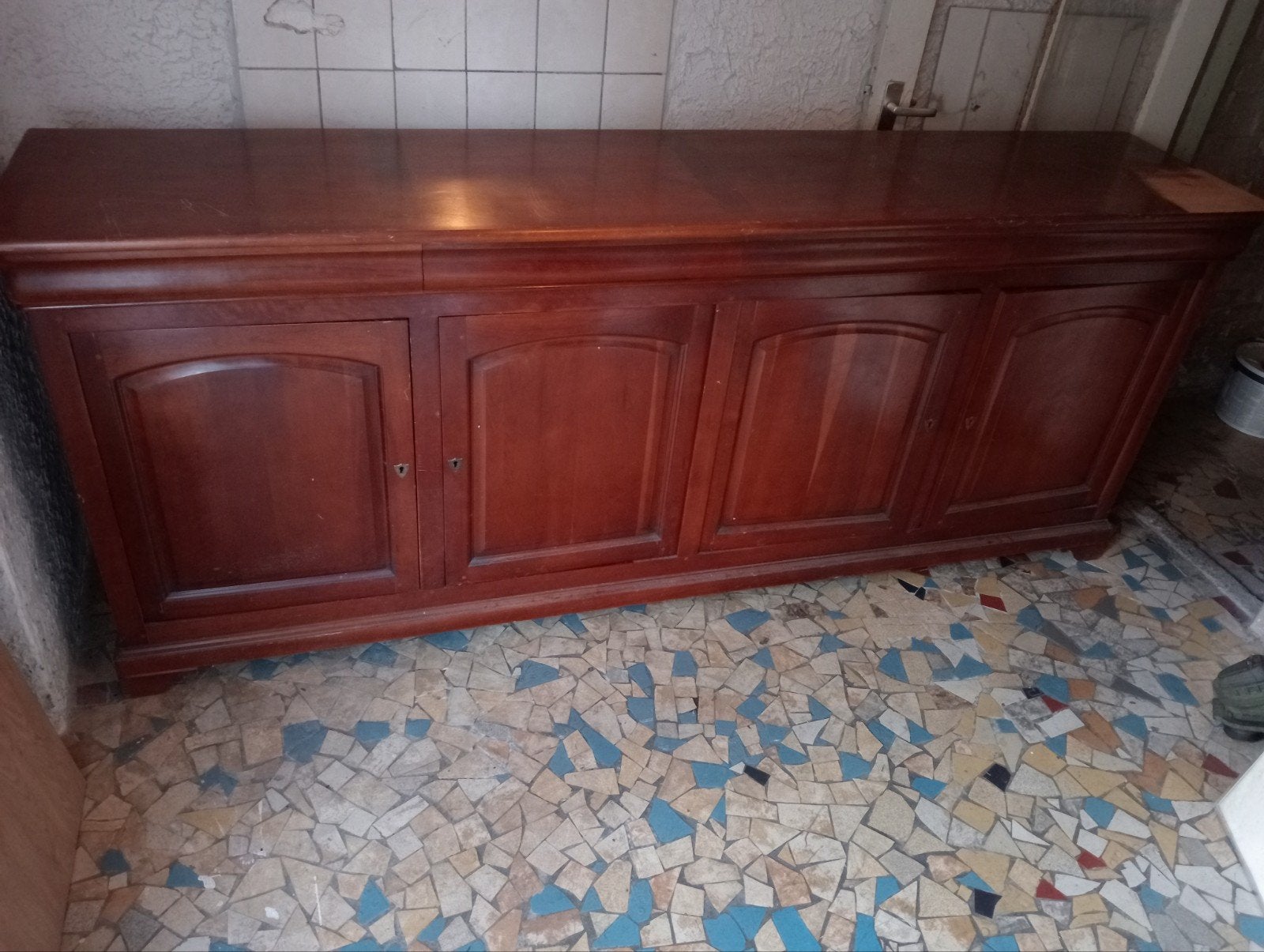 Opknap dressoir - massief hout - 240 cm breed, Gebruikt, Met lade(s), Ophalen of Verzenden, 200 cm of meer