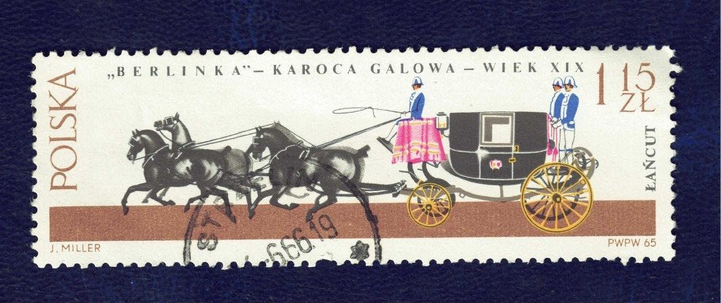 Fauna - Paarden - Polen - 1 Zt. 15 - Paarden met Koets - geb, Ophalen of Verzenden, Gestempeld, Dier of Natuur
