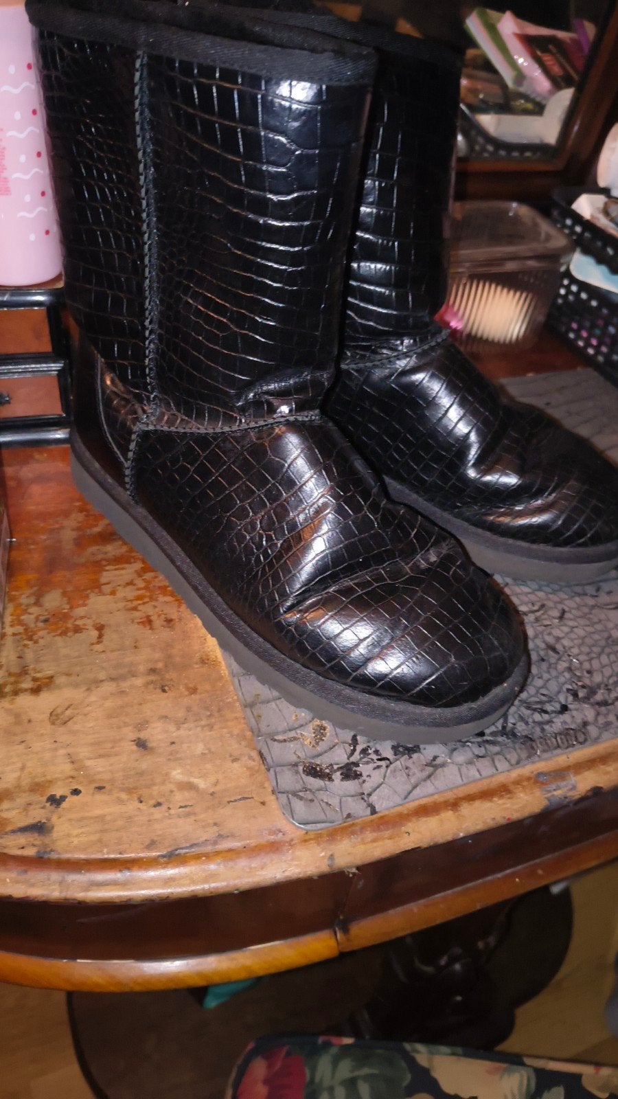 Zwarte Uggs met krokodillenprint, maat 40, Ophalen, Zwart, Lage of Enkellaarzen, Gedragen