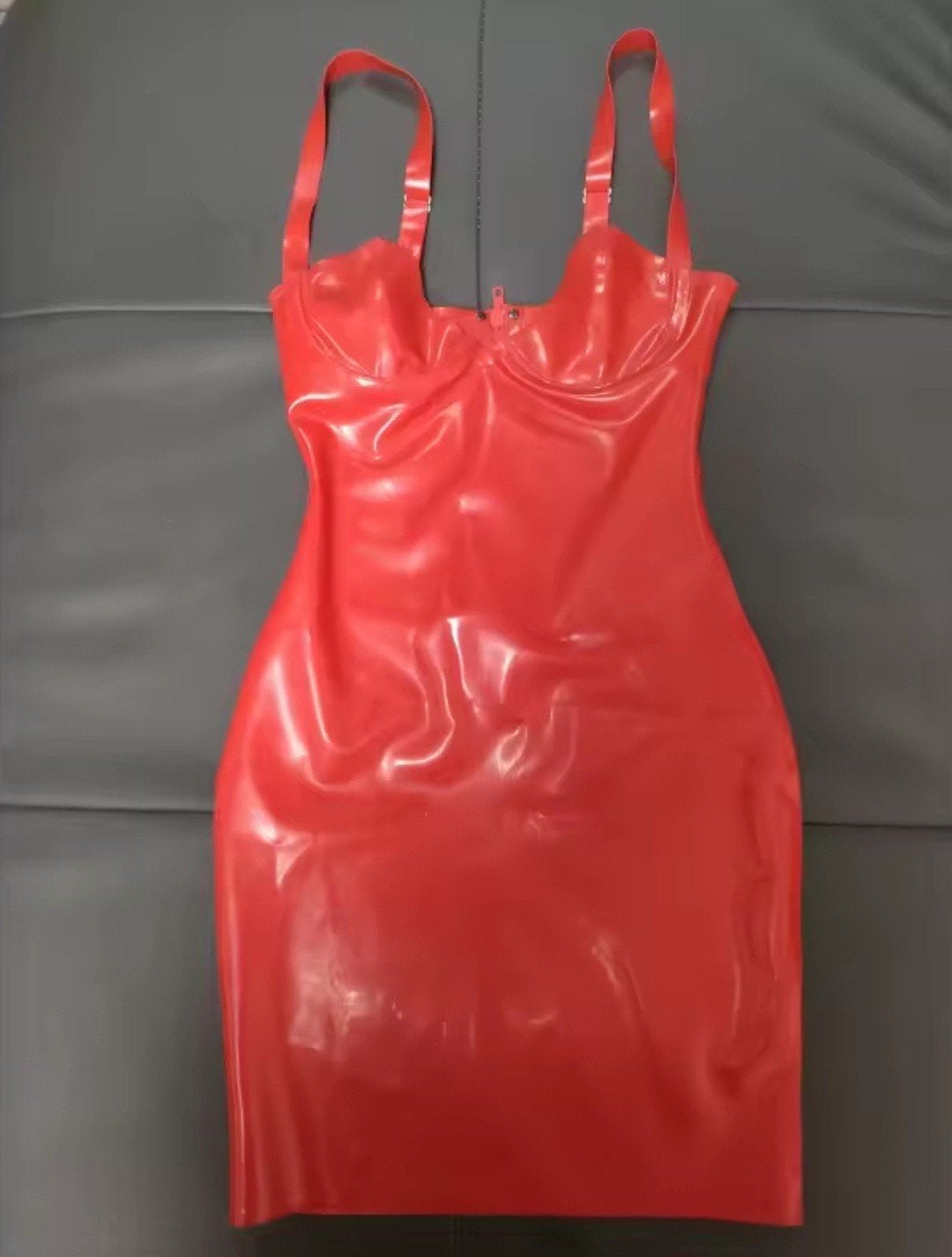 Rode Latex Jurk met Rits, tm 6XL, Kleding | Dames, Jurken, Verzenden, Nieuw, Rood, Boven de knie