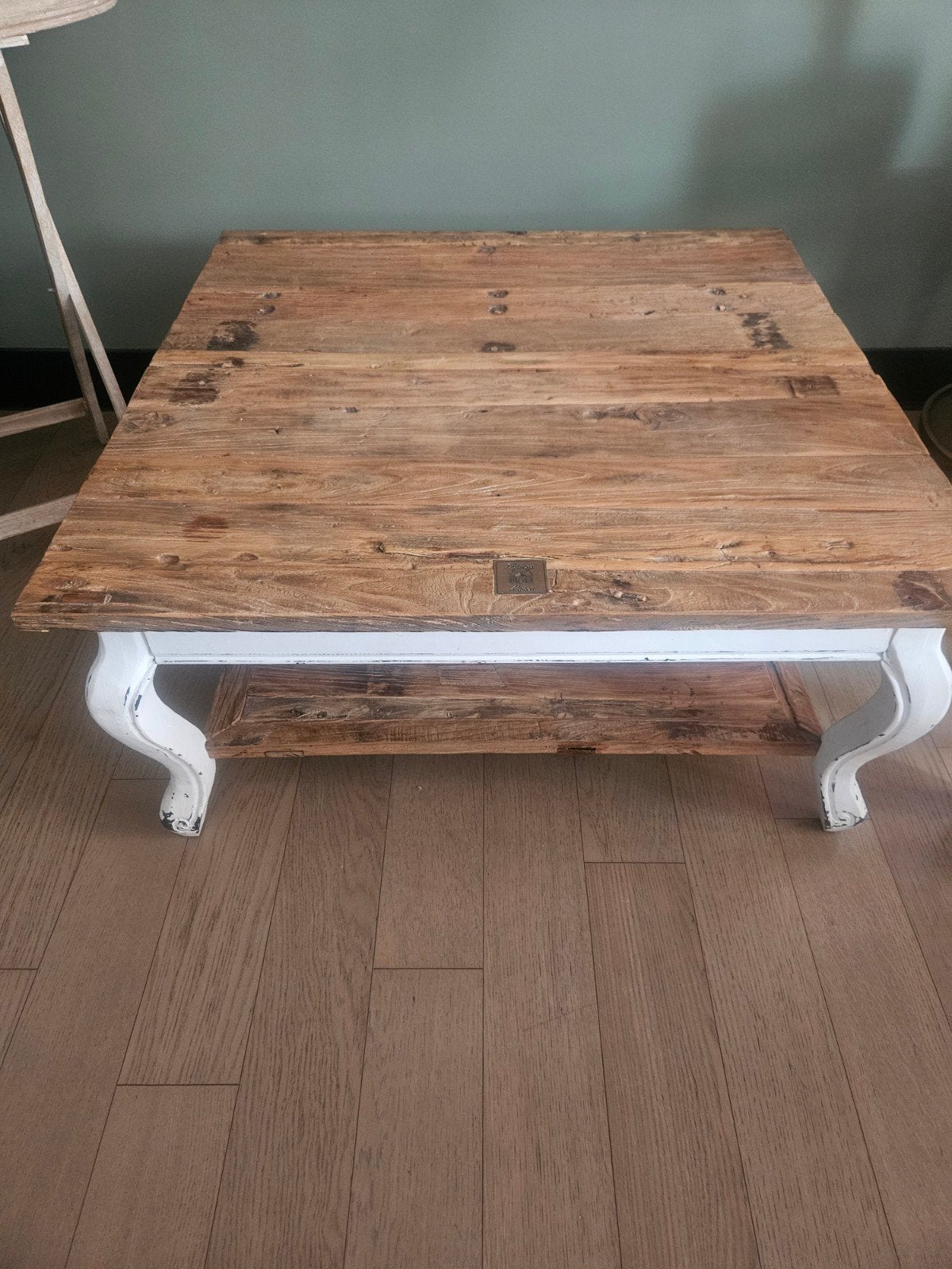 Riviera maison driftwood tafel 90 bij 90, 50 tot 100 cm, Eikenhout, Zo goed als nieuw, Rechthoekig