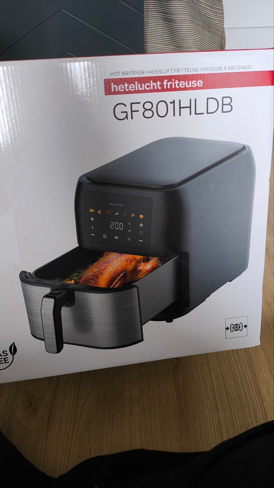Inventum GF801HLDB Heteluchtfriteuse - 8L, Zwart, 4 liter of meer, Ophalen of Verzenden, Nieuw, Uitneembare binnenpan