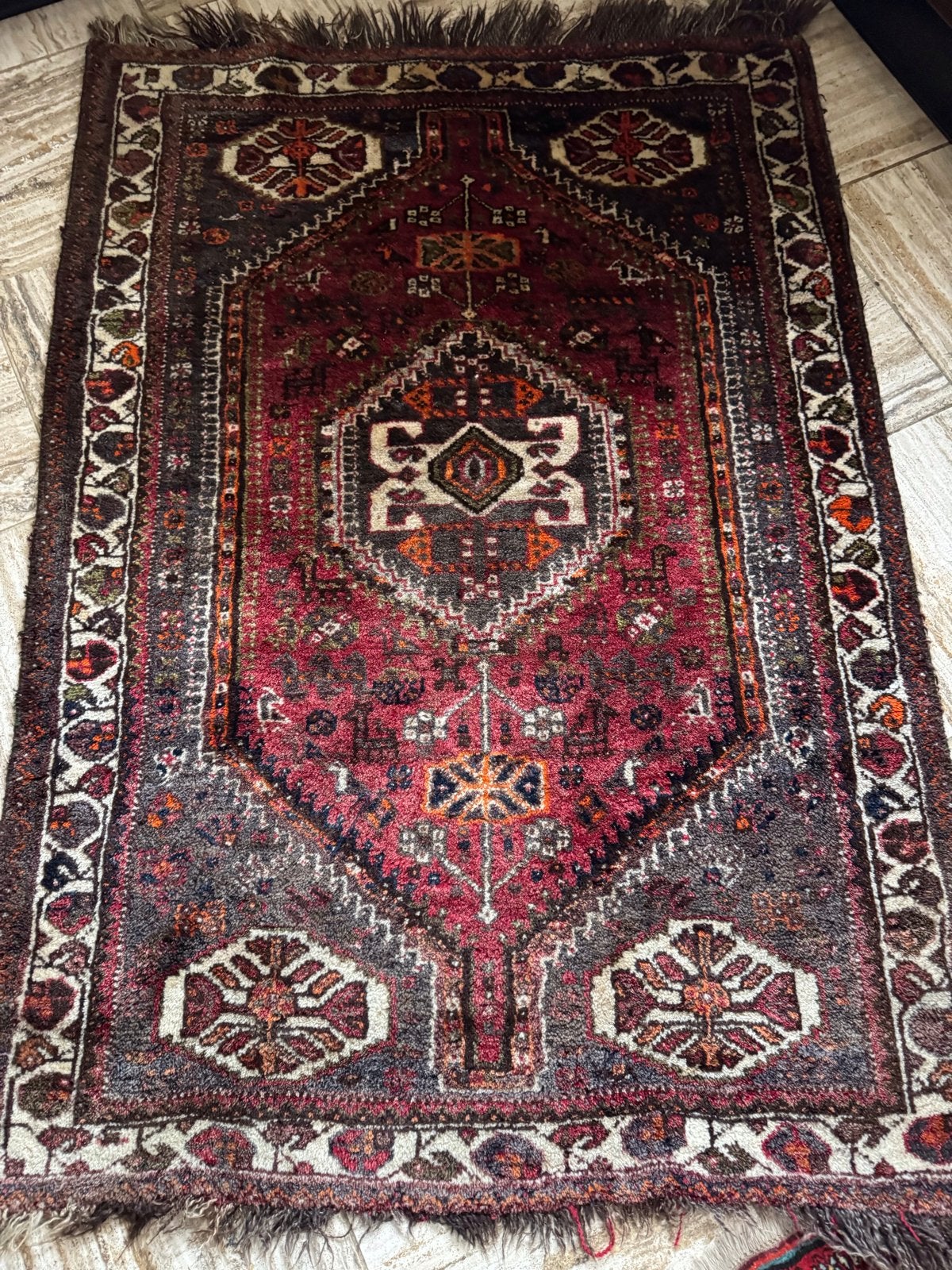 Vintage Perzisch tapijt - Handgeknoopt, Rood/Grijs, Ophalen, Gebruikt, 150 tot 200 cm, 200 cm of meer