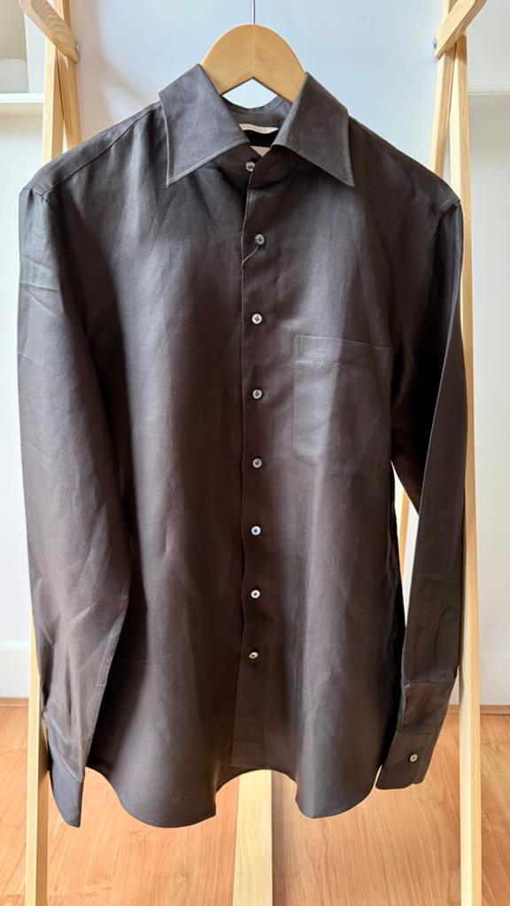 Suitsupply Donkerbruin Linnen Zijde Overshirt, Kleding | Heren, Overhemden, Ophalen of Verzenden, Nieuw, Bruin, Overige halswijdtes