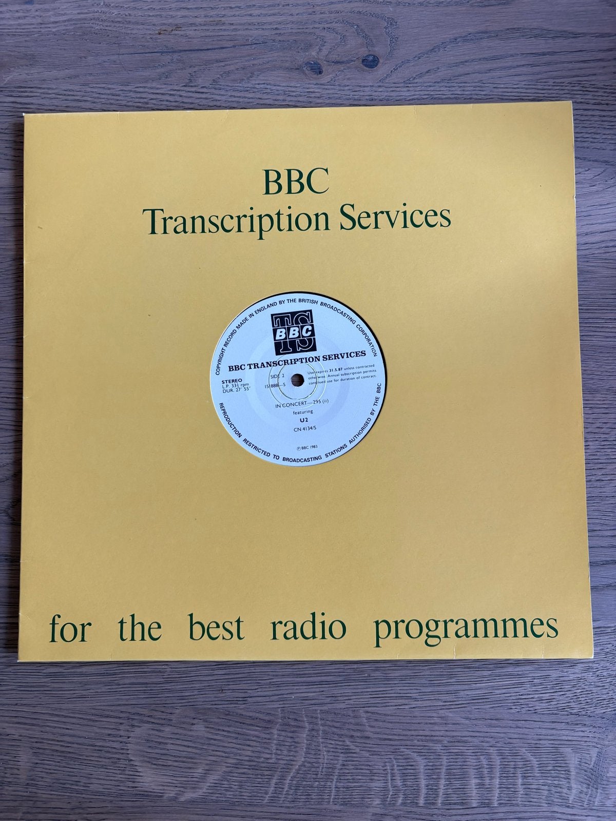 U2 - Concert 295 (BBC Transcription Services) LP vinyl live