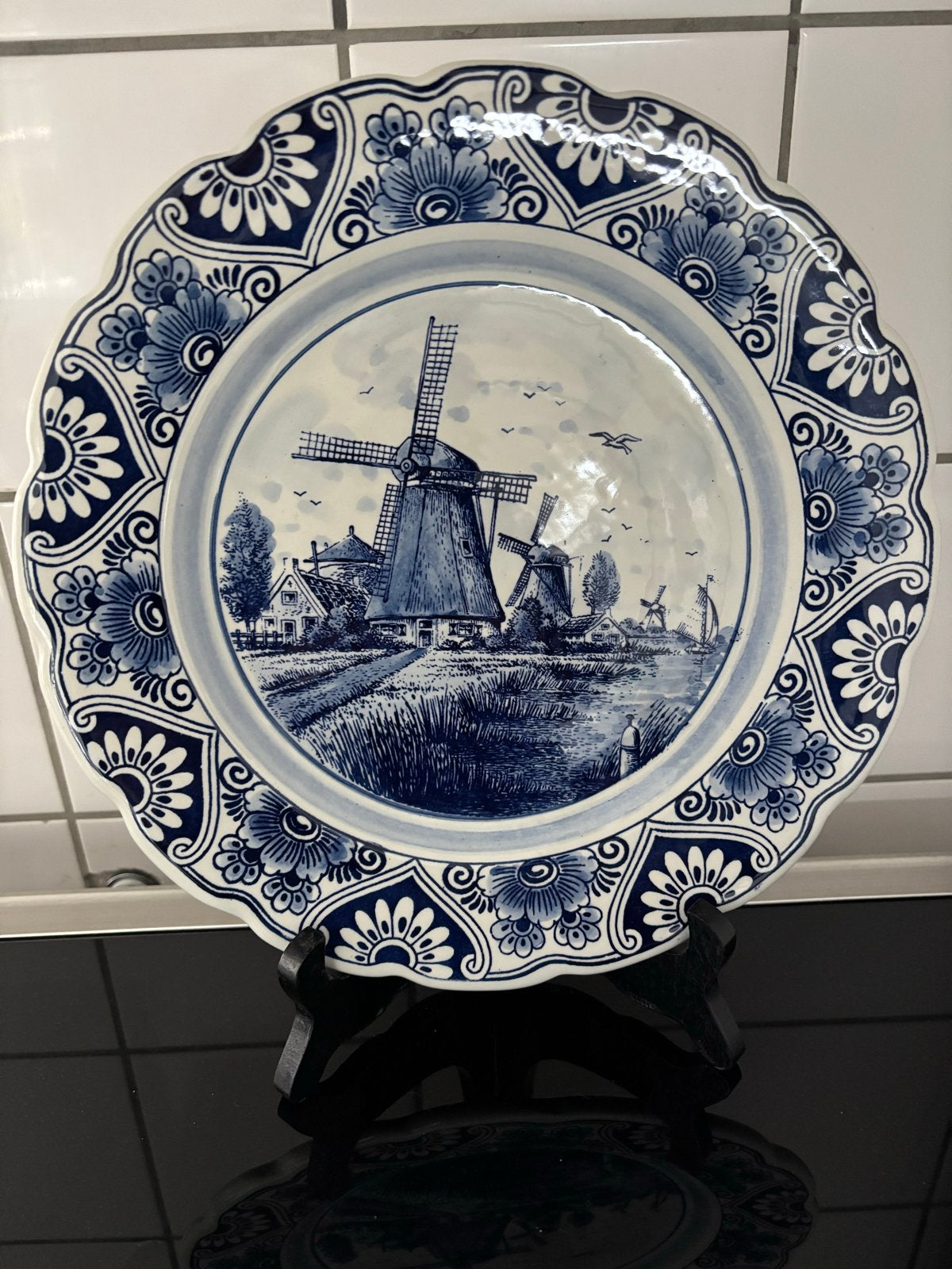Delfts Blauw Wandbord - Molenlandschap, Antiek en Kunst, Ophalen of Verzenden