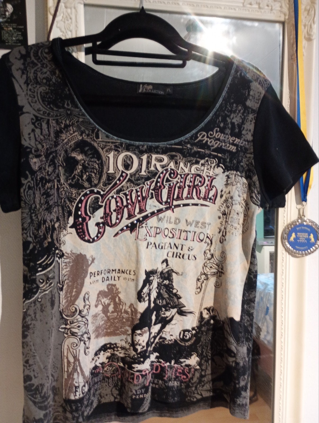 Vintage T-shirt met Wild West print, Ophalen, Vanilla sugar collection, Zwart, Maat 42/44 (L)