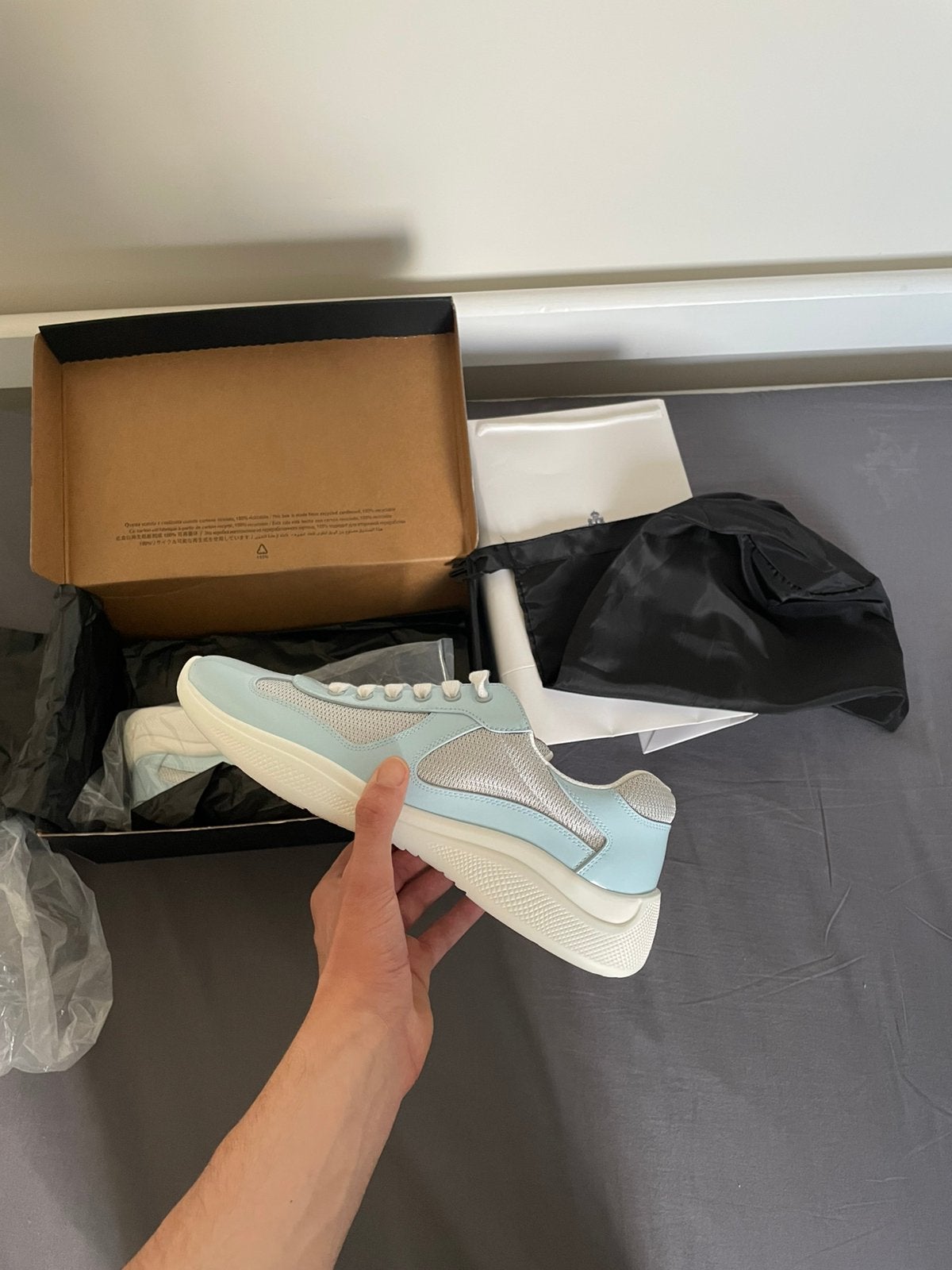 Lichtblauwe prada cups 42, Ophalen of Verzenden, Nieuw, Blauw, Sneakers of Gympen