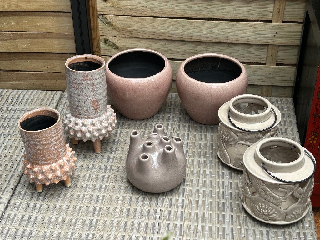 Diverse bloempotten , windlichten en vazen - Set van 7, Ophalen, Zo goed als nieuw, Steen/keramiek
