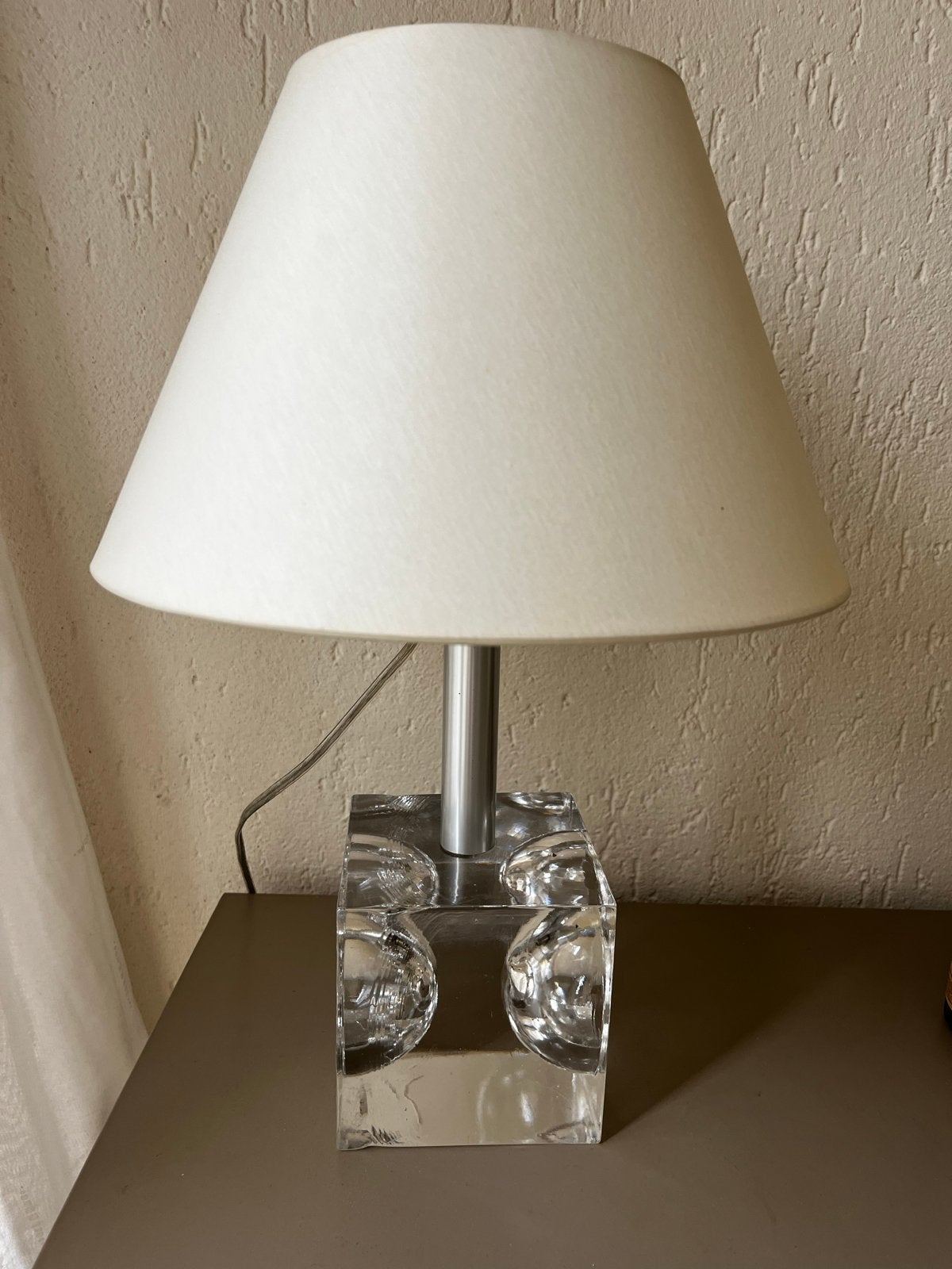 Tafellamp Willem Heesen stijl - Glazen kubus, Ophalen of Verzenden, Gebruikt, Glas, Minder dan 50 cm