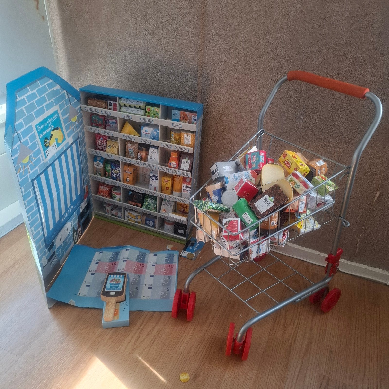 Speelgoed supermarkt met winkelwagen en boodschappen, Ophalen, Gebruikt, Jongen of Meisje