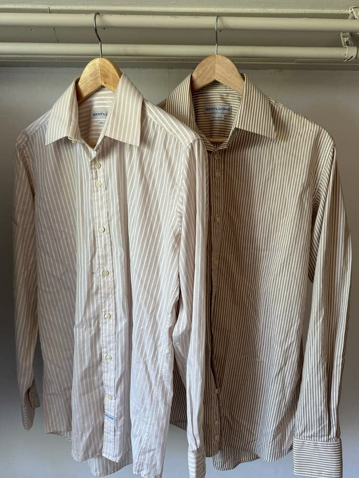 2x GENTILUOMO Silverline overhemd maat 38, Ophalen of Verzenden, Zo goed als nieuw, Beige, Halswijdte 38 (S) of kleiner