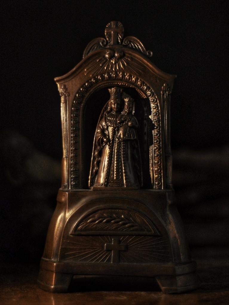 Antiek Maria icoon, kapel van brons, Ophalen of Verzenden