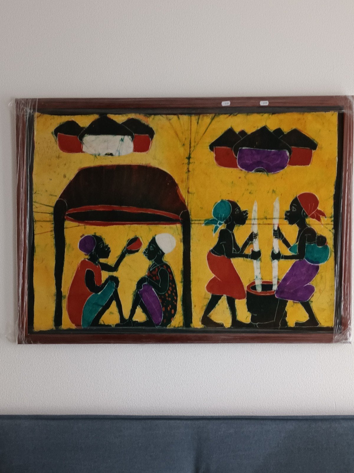 Afrikaanse voorstelling - Handgemaakt schilderij. 103 x 75 c, Ophalen, Afrika, Meerkleurig, Handgemaakt