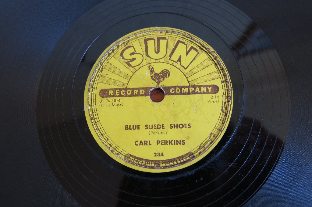 Carl Perkins Blue suede shoes 78rpm 78 toeren sun memphis, Cd's en Dvd's, Vinyl | Rock, Gebruikt, 10 inch, Ophalen of Verzenden