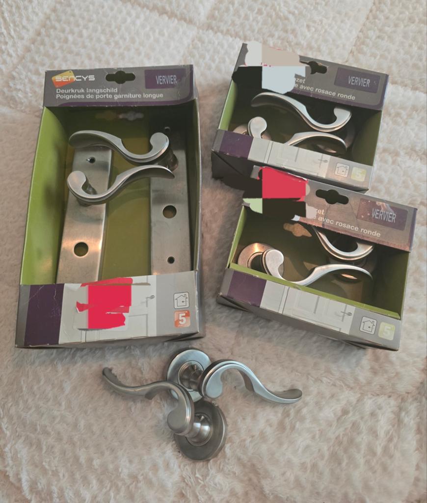 NIEUW Sencys deurkruk Vervier: 3 x rond rozet, 1x langschild, Ophalen of Verzenden, Nieuw, Rvs, Klink of Kruk