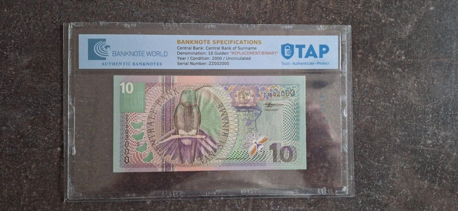 Suriname 10 gulden 2000 ZZ  ReplacementAU/UNC, Ophalen of Verzenden, 10 gulden
