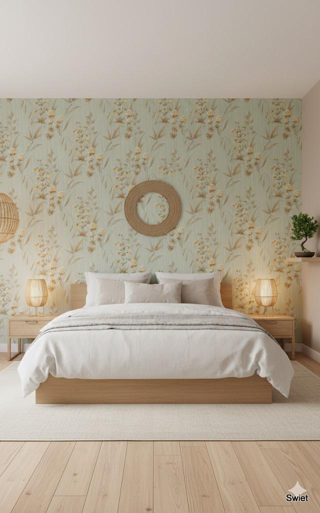 14136 subtiel bloemen vintage wallpaper groen beige swiet, Verzenden, Minder dan 10 m², Beige