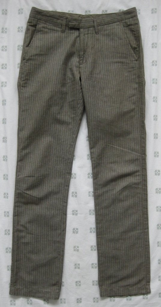Ted Baker broek, pantalon, bruin krijtstreep, mt 38 (30 L), Maat 38/40 (M), Overige kleuren, Ophalen of Verzenden, Zo goed als nieuw