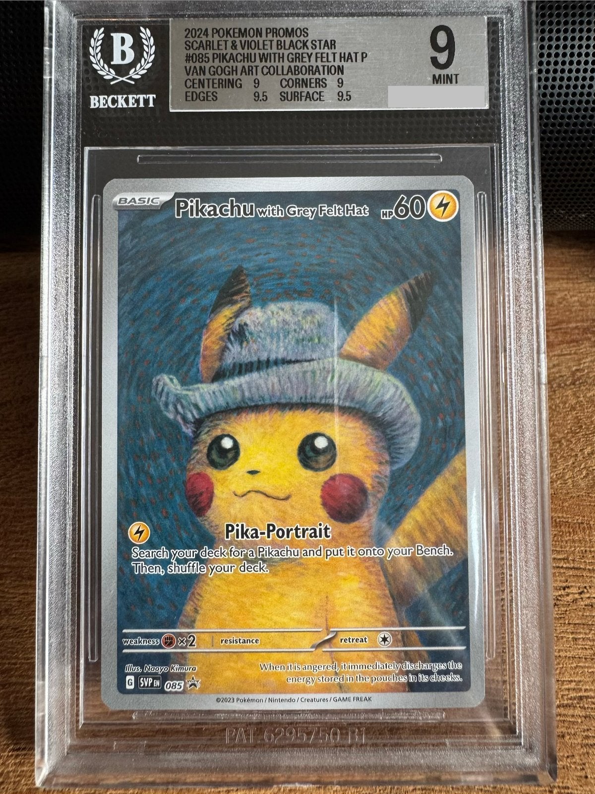 Pikachu Grey Felt Hat Van Gogh - BGS 9 Pokemon kaart, Ophalen, Nieuw, Losse kaart